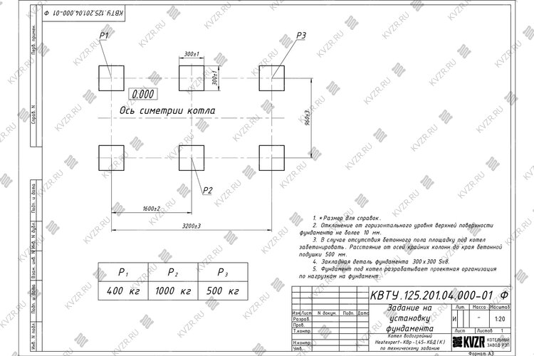 Котел на угле дровах 1.45 МВт с колосниками фундамент