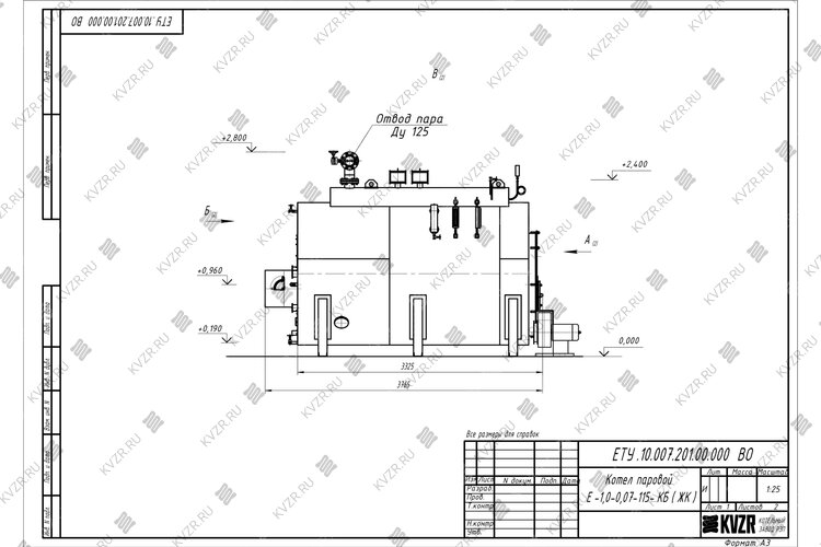 Чертеж парового котла КП 1000 на дровах
