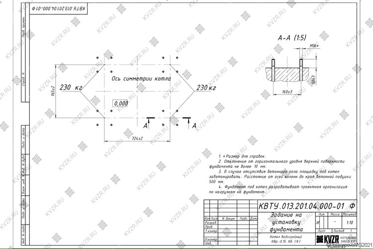 Фундамент для котла на естественной тяге 170 кВт