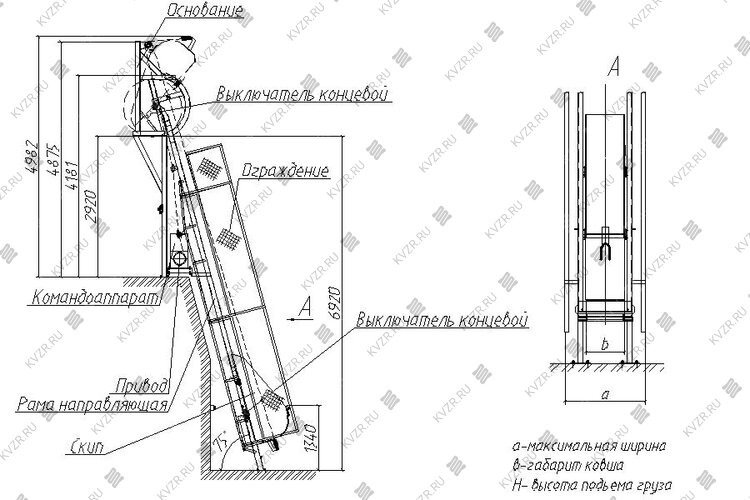 Чертеж подъемника для сыпучих грузов СКИП-1600